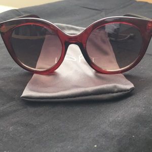 LOFT Dark Red Oversized Cat Sunnies w LOFT Pouch